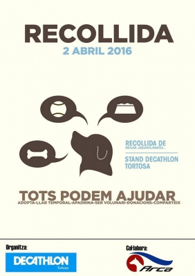 Decathlon Tortosa y Arca organizan una recolecta de comida y mantas, sábado 2 de abril.